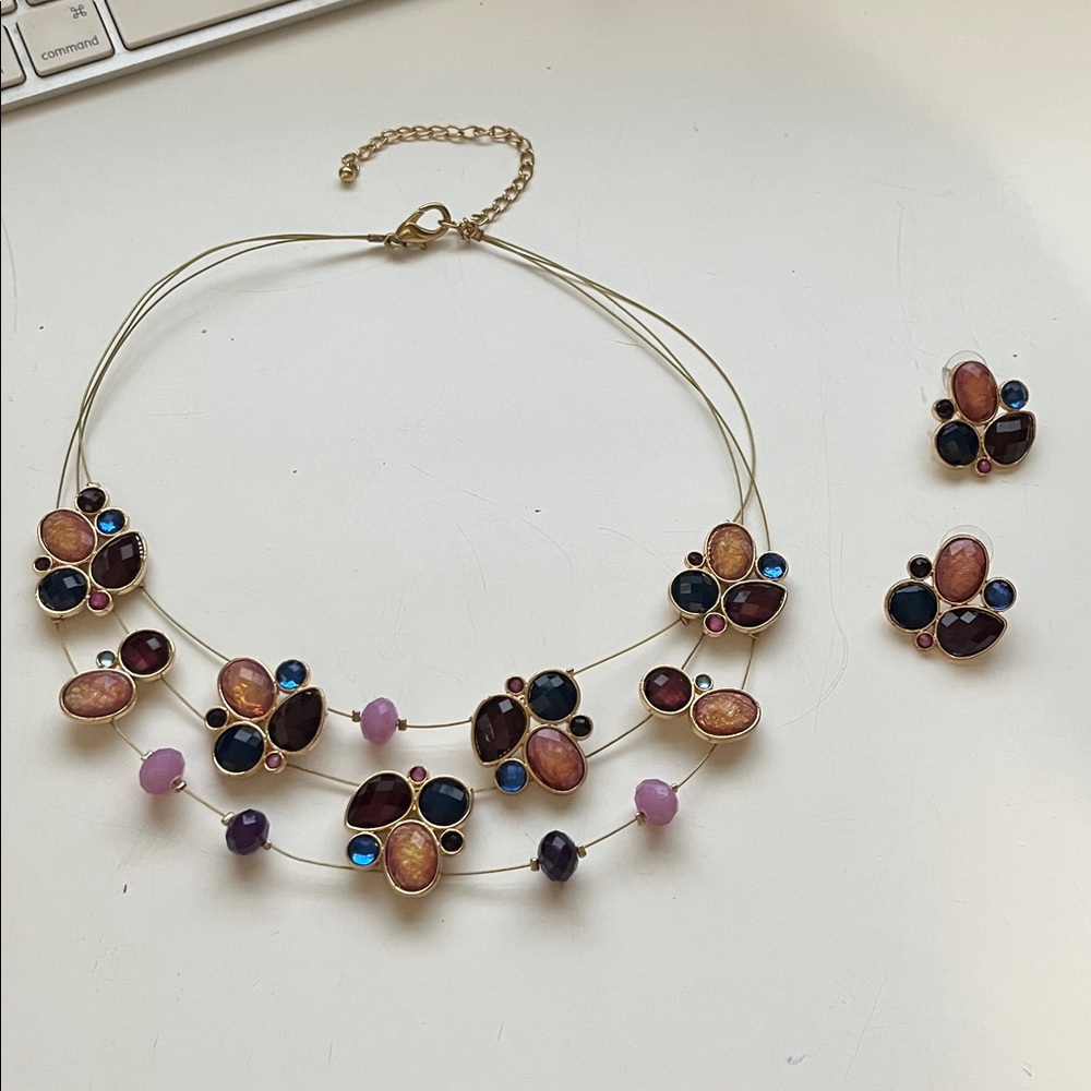 Elegant Multicolor Gemstone Necklace and Earring Set